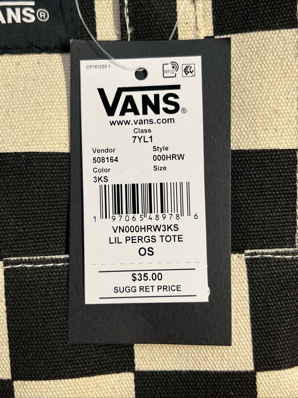 Vans Lil Pergs Tote Bag Small Crossbody Canvas Antique White Checkerboard 8x7x3 - Picture 14 of 16